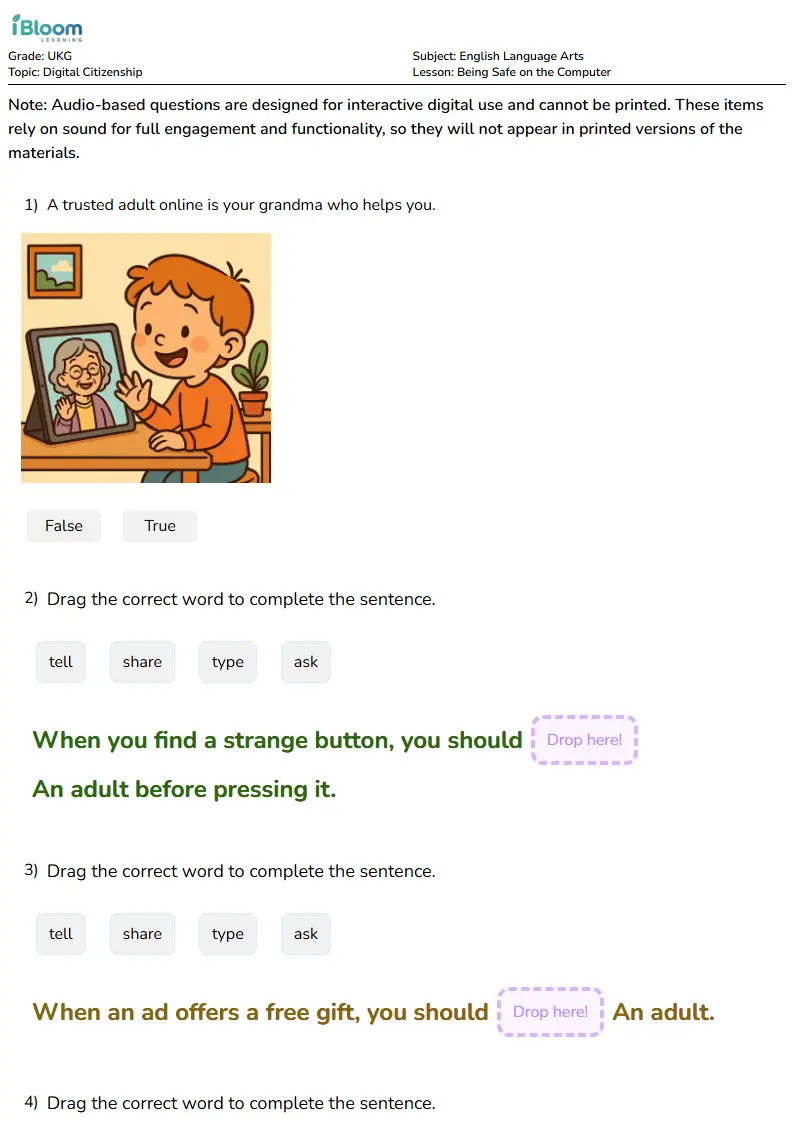Being Safe on the Computer Lesson for Ukg | iBloom