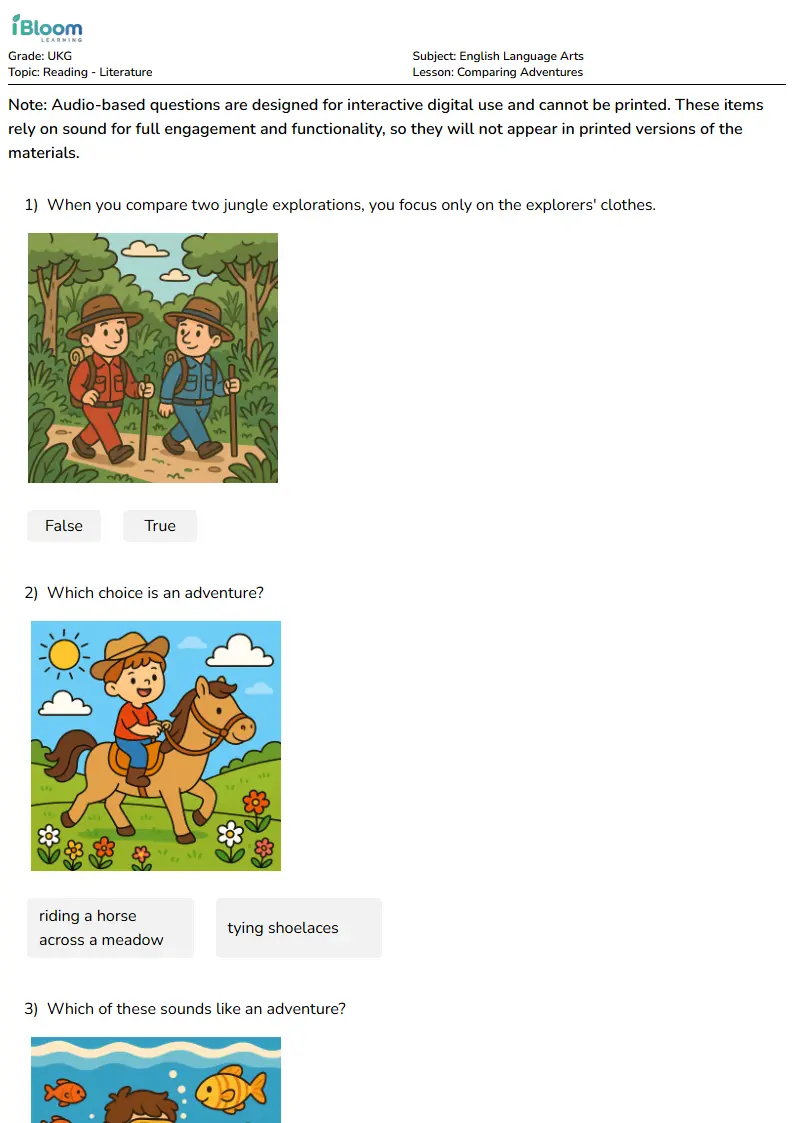 Comparing Adventures Lesson for Ukg | iBloom