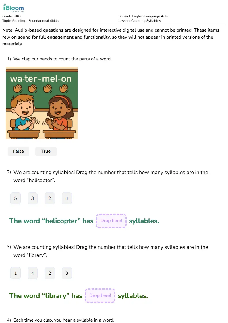 Counting Syllables Lesson for Ukg | iBloom