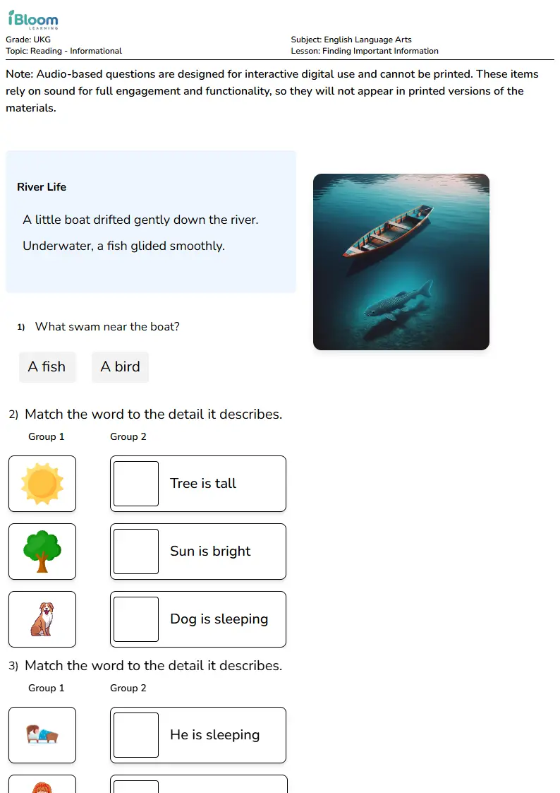 Finding Important Information Lesson for Ukg | iBloom