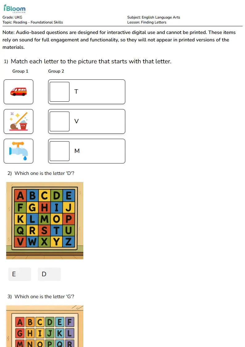 Finding Letters Lesson for Ukg | iBloom