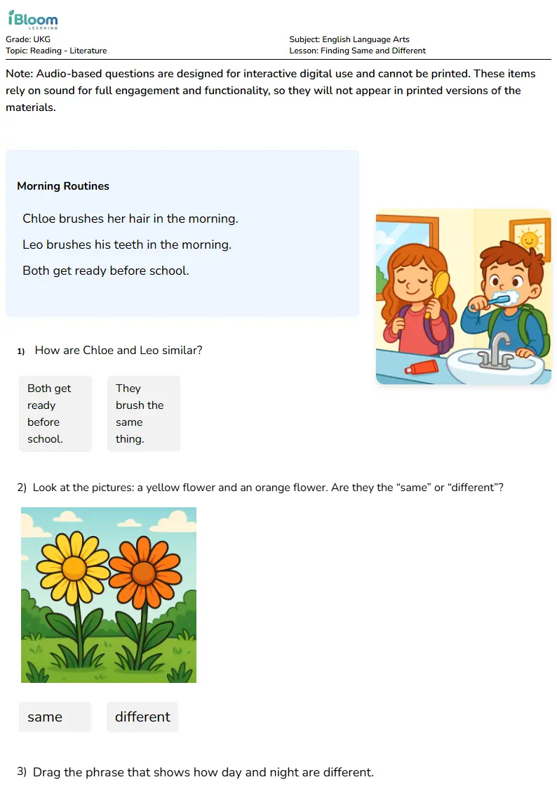 Finding Same and Different Lesson for Ukg | iBloom