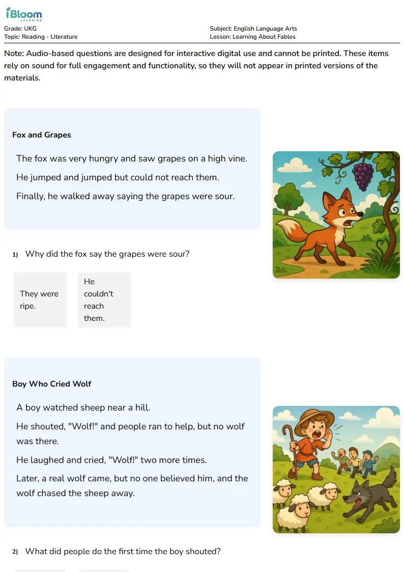Learning About Fables Lesson for Ukg | iBloom