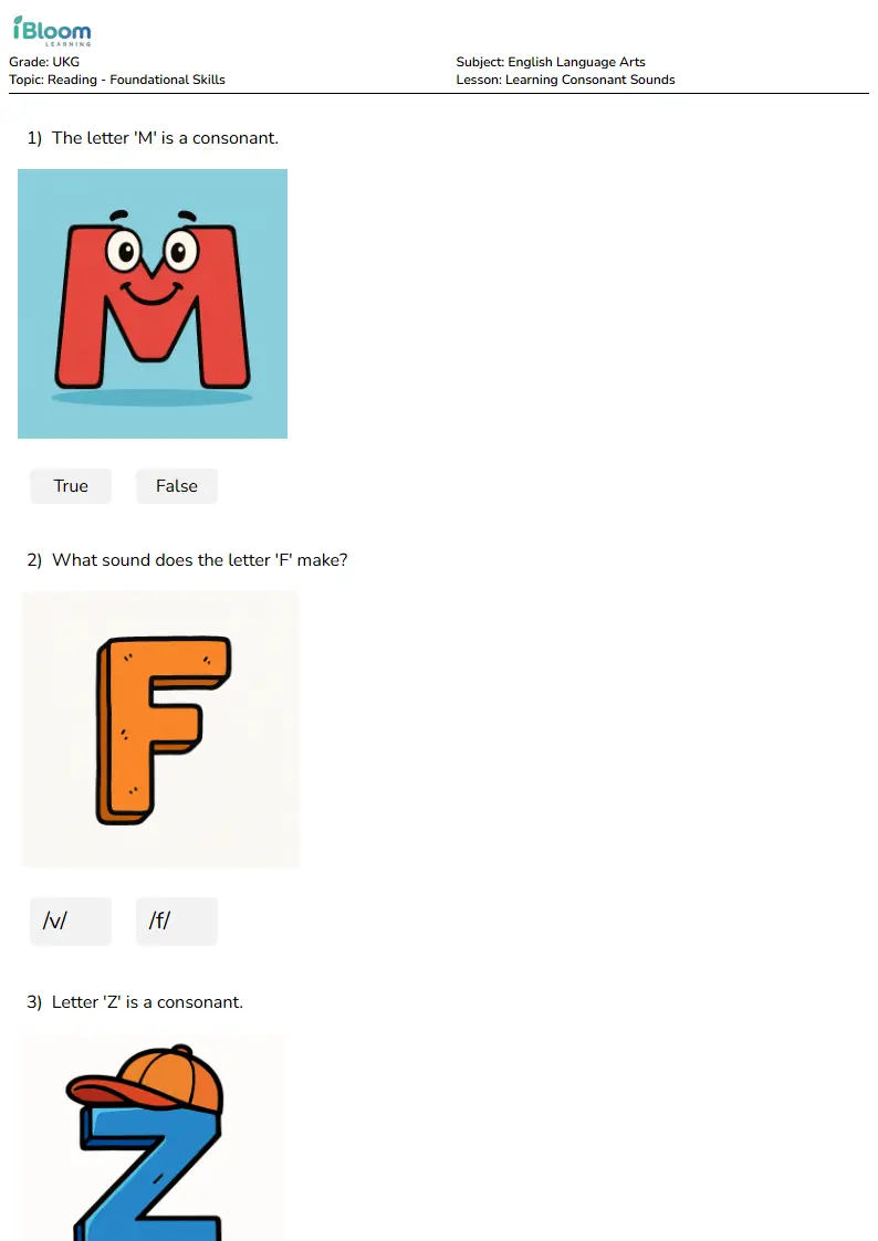 Learning Consonant Sounds Lesson for Ukg | iBloom