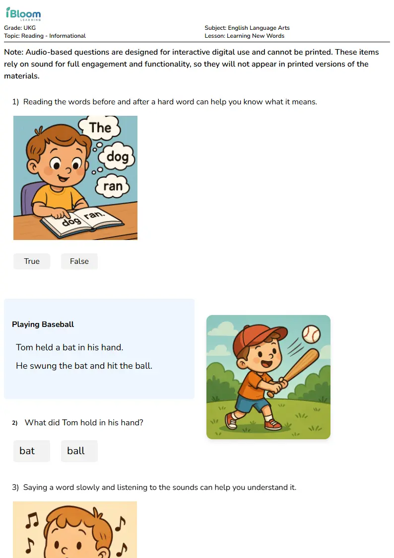 Learning New Words Lesson for Ukg | iBloom