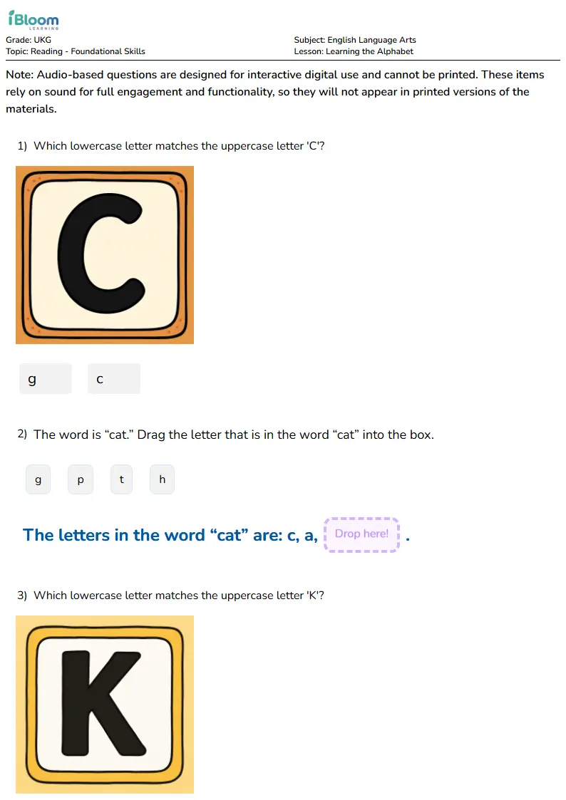 Learning the Alphabet Lesson for Ukg | iBloom