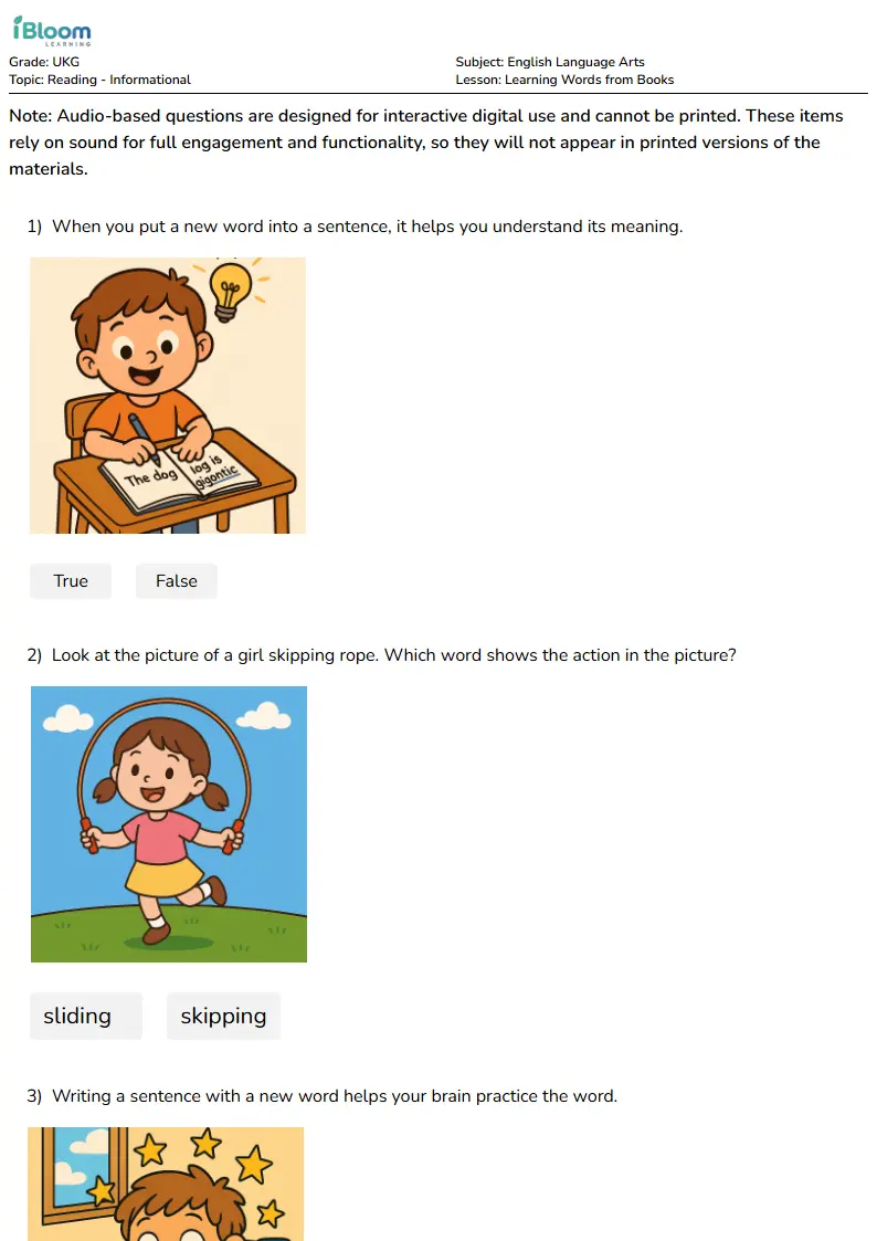 Learning Words from Books Lesson for Ukg | iBloom