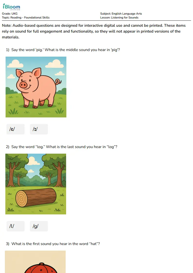 Listening for Sounds Lesson for Ukg | iBloom
