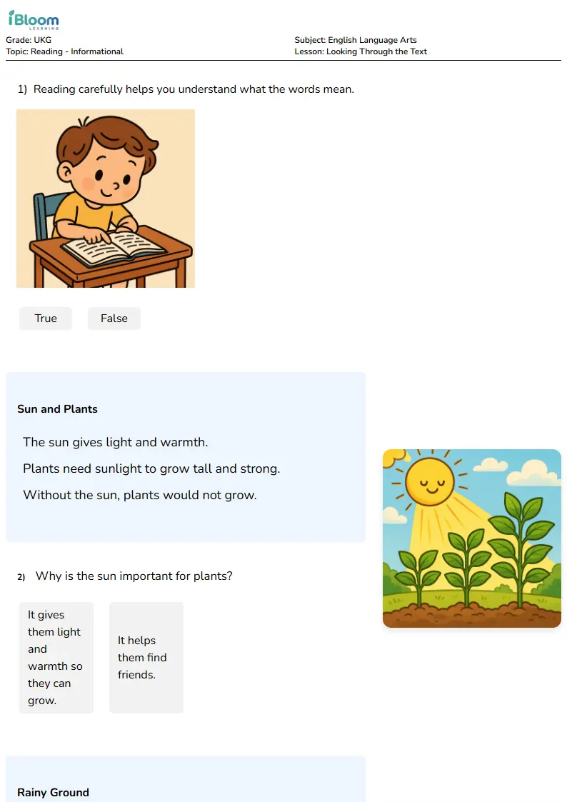 Looking Through the Text Lesson for Ukg | iBloom