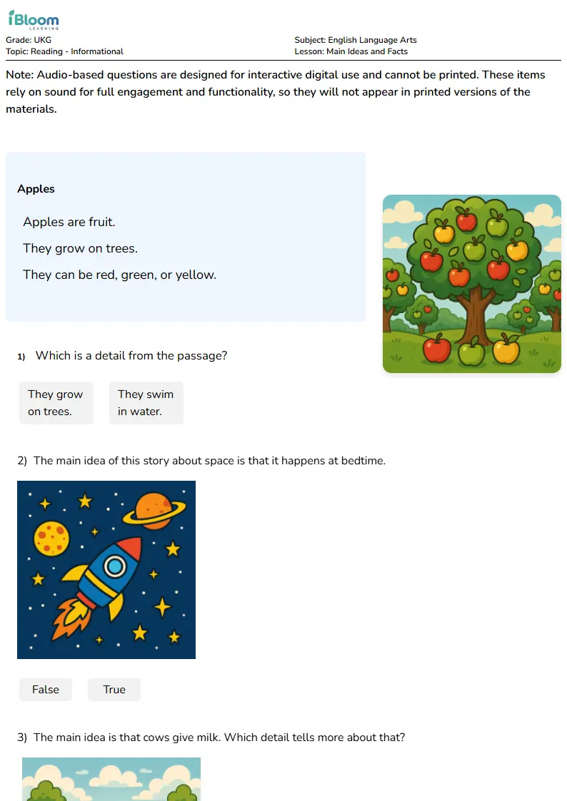 Main Ideas and Facts Lesson for Ukg | iBloom