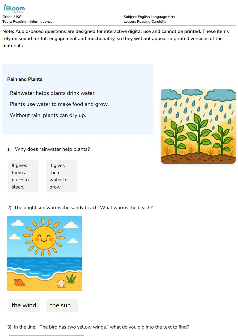 Reading Carefully Lesson for Ukg | iBloom