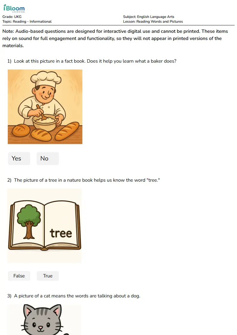 Reading Words and Pictures Lesson for Ukg | iBloom