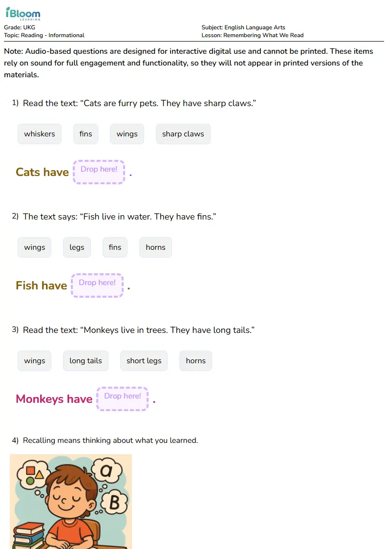 Remembering What We Read Lesson for Ukg | iBloom