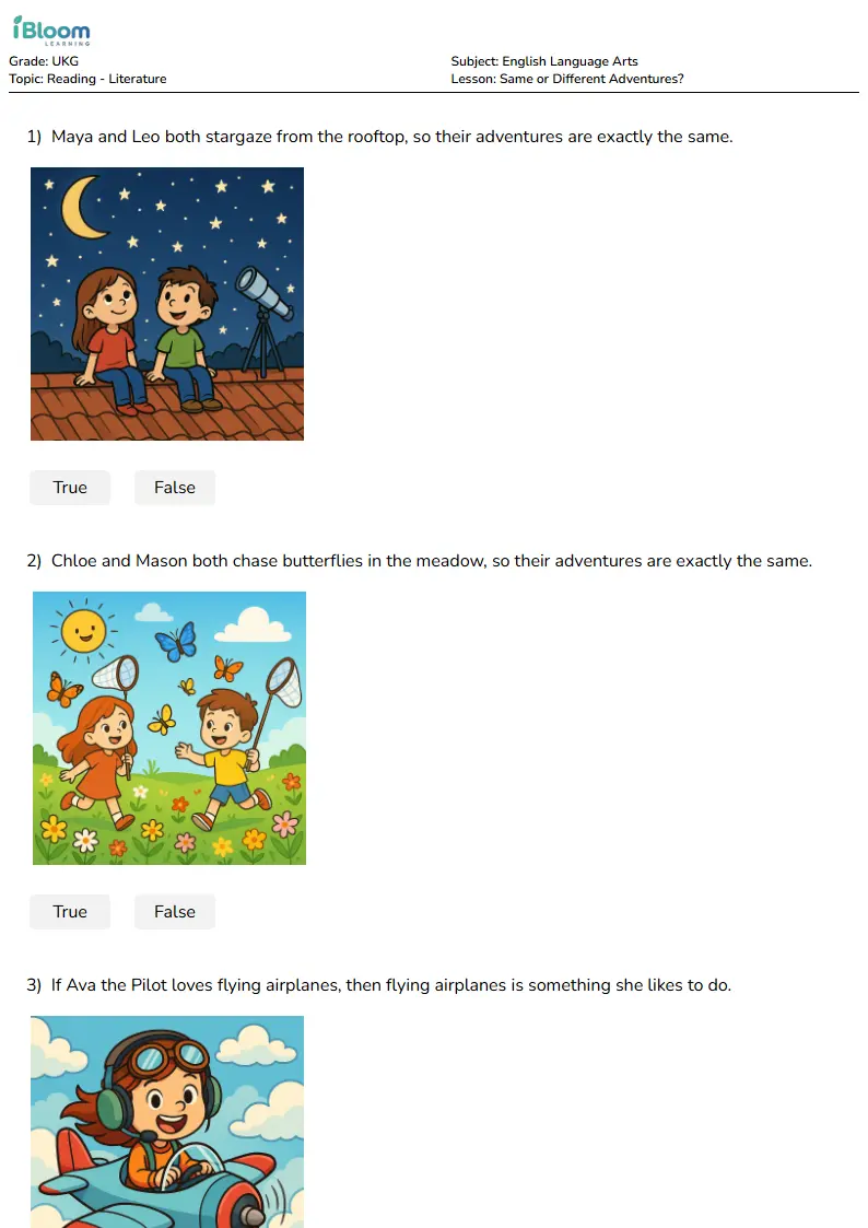 Same or Different Adventures? Lesson for Ukg | iBloom