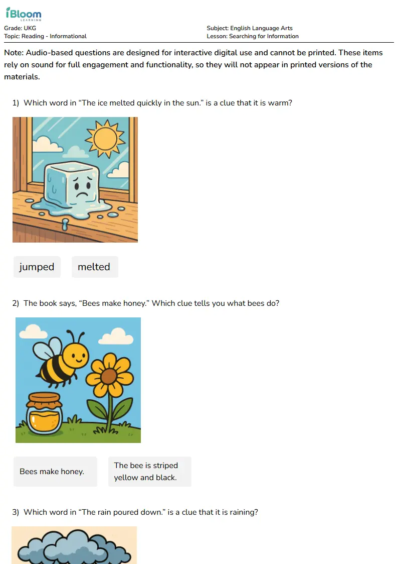 Searching for Information Lesson for Ukg | iBloom