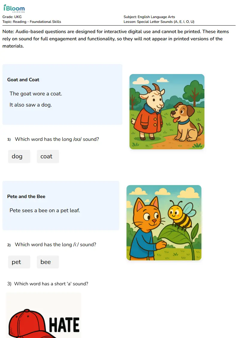 Special Letter Sounds (A, E, I, O, U) Lesson for Ukg | iBloom