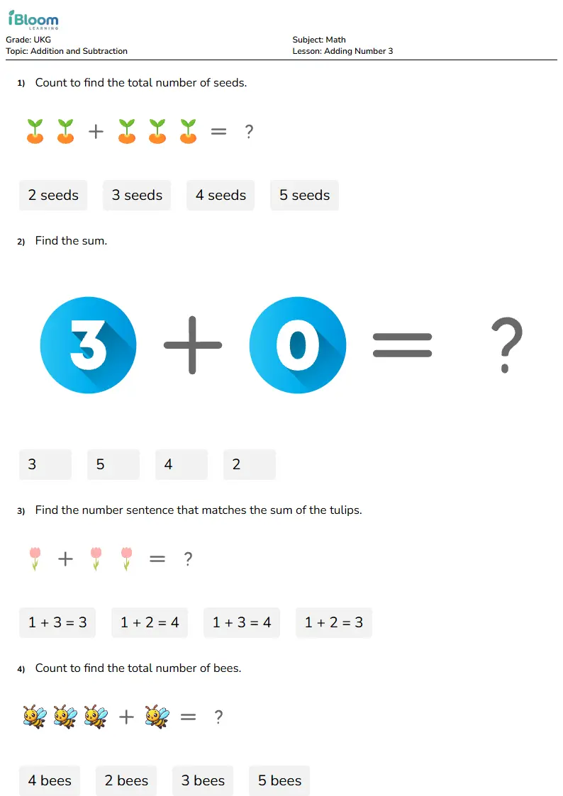 Adding Number 3 Lesson for Ukg