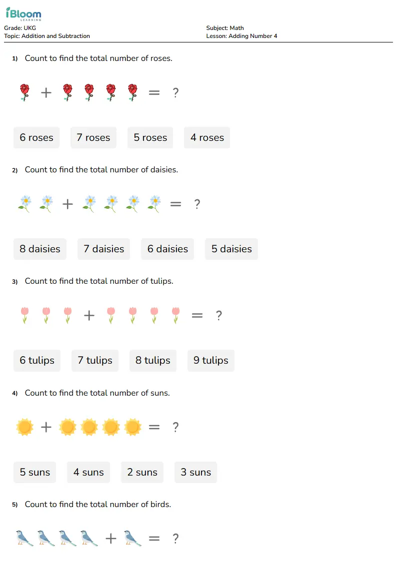 Adding Number 4 Lesson for Ukg