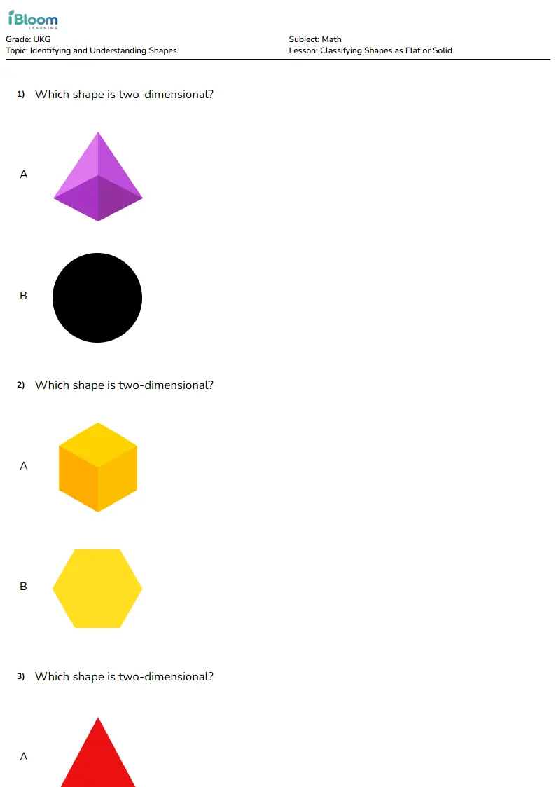 Classifying Shapes as Flat or Solid Lesson for Ukg