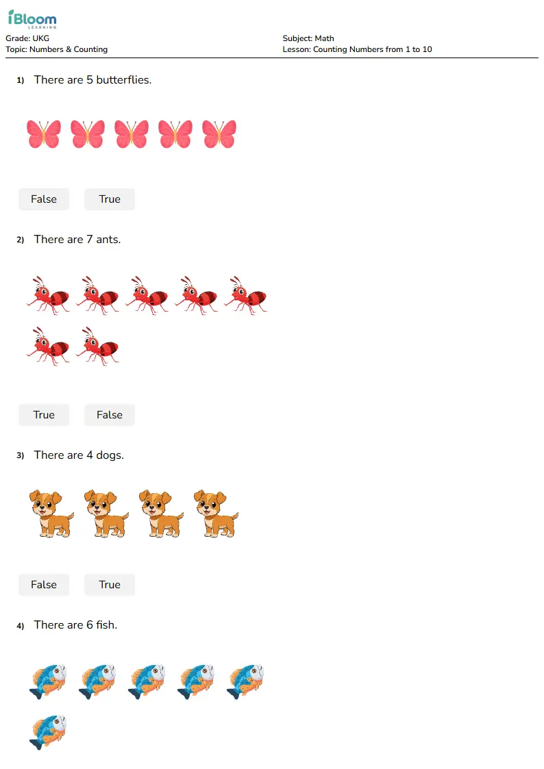 Counting Numbers from 1 to 10 Lesson for Ukg