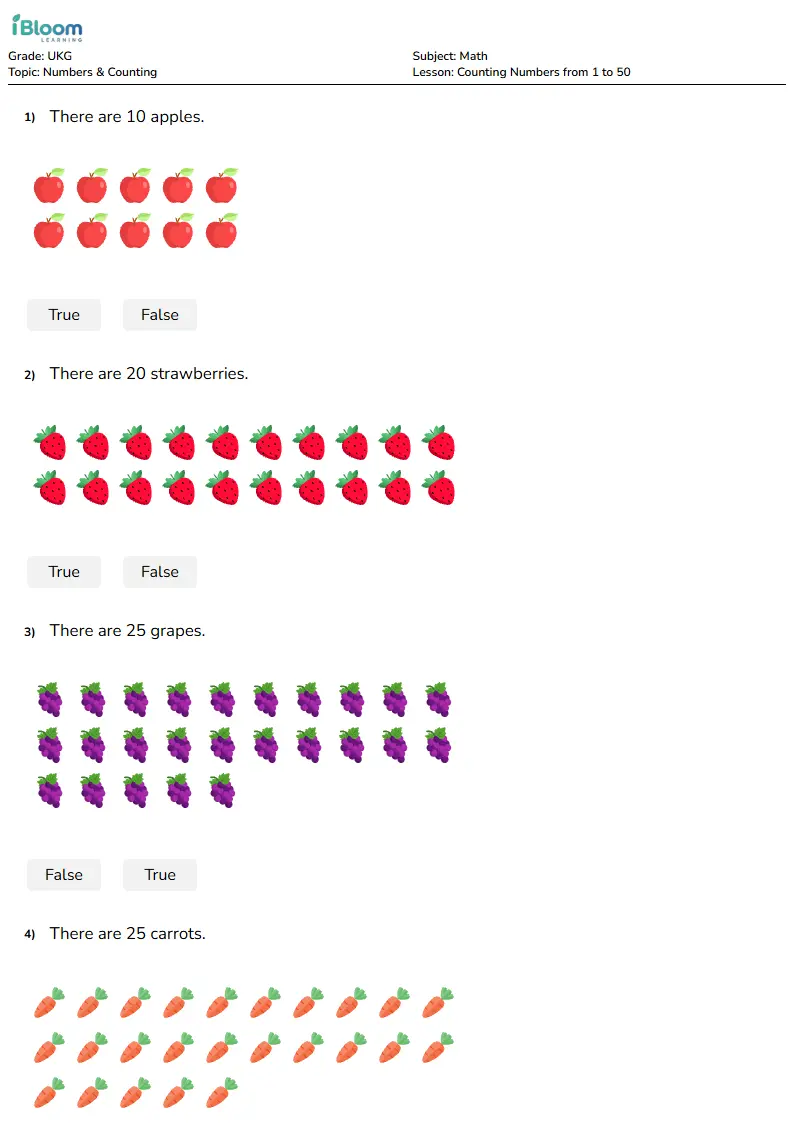 Counting Numbers from 1 to 50 Lesson for Ukg