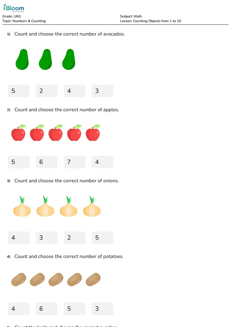 Counting Objects from 1 to 10 Lesson for Ukg