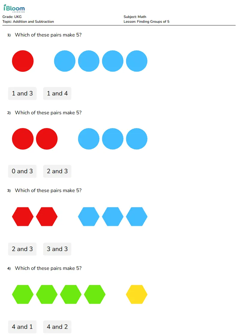 Finding Groups of 5 Lesson for Ukg | iBloom