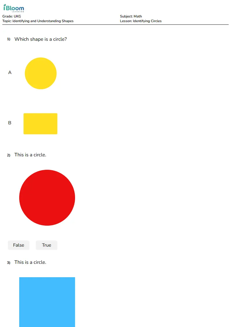 Identifying Circles Lesson for Ukg | iBloom