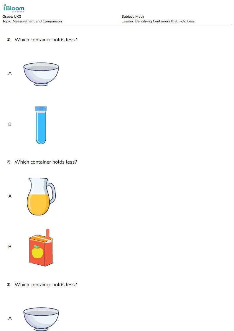 Identifying Containers that Hold Less Lesson for Ukg | iBloom