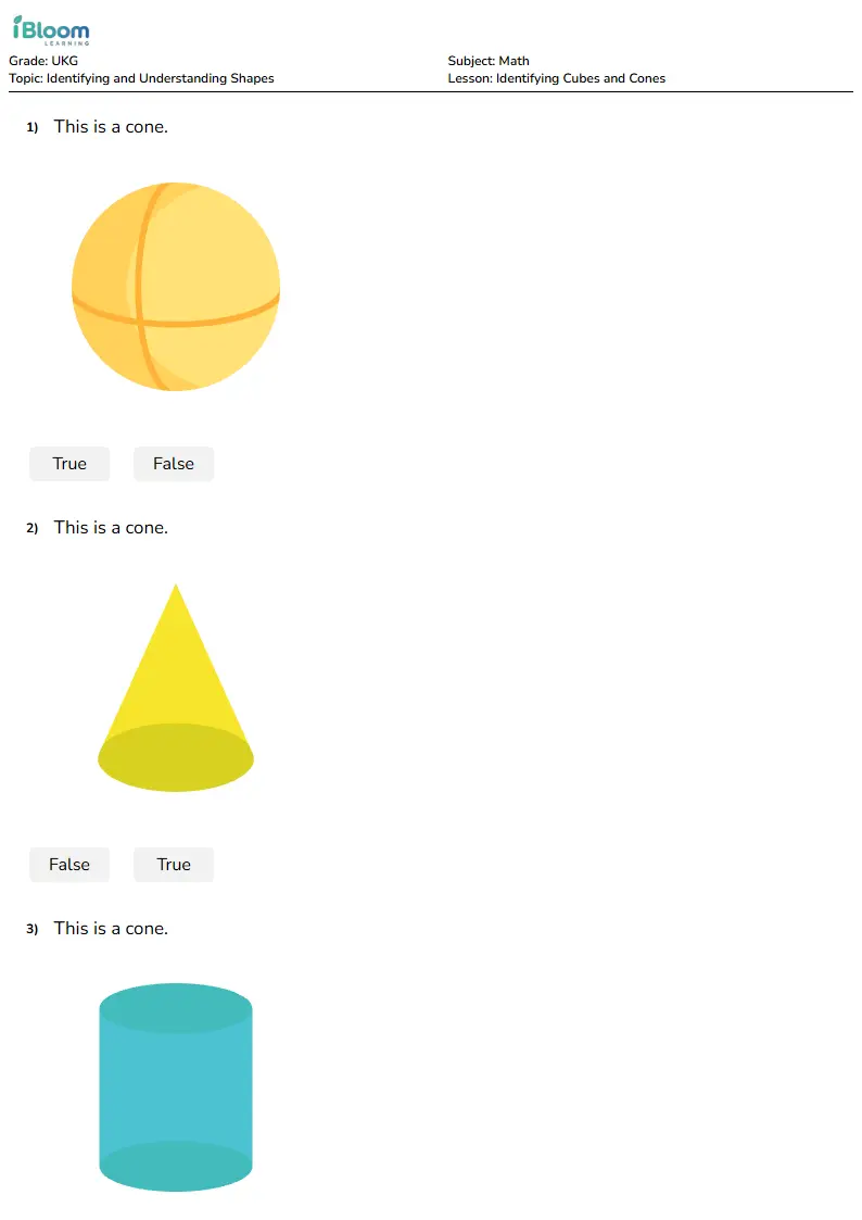 Identifying Cubes and Cones Lesson for Ukg | iBloom