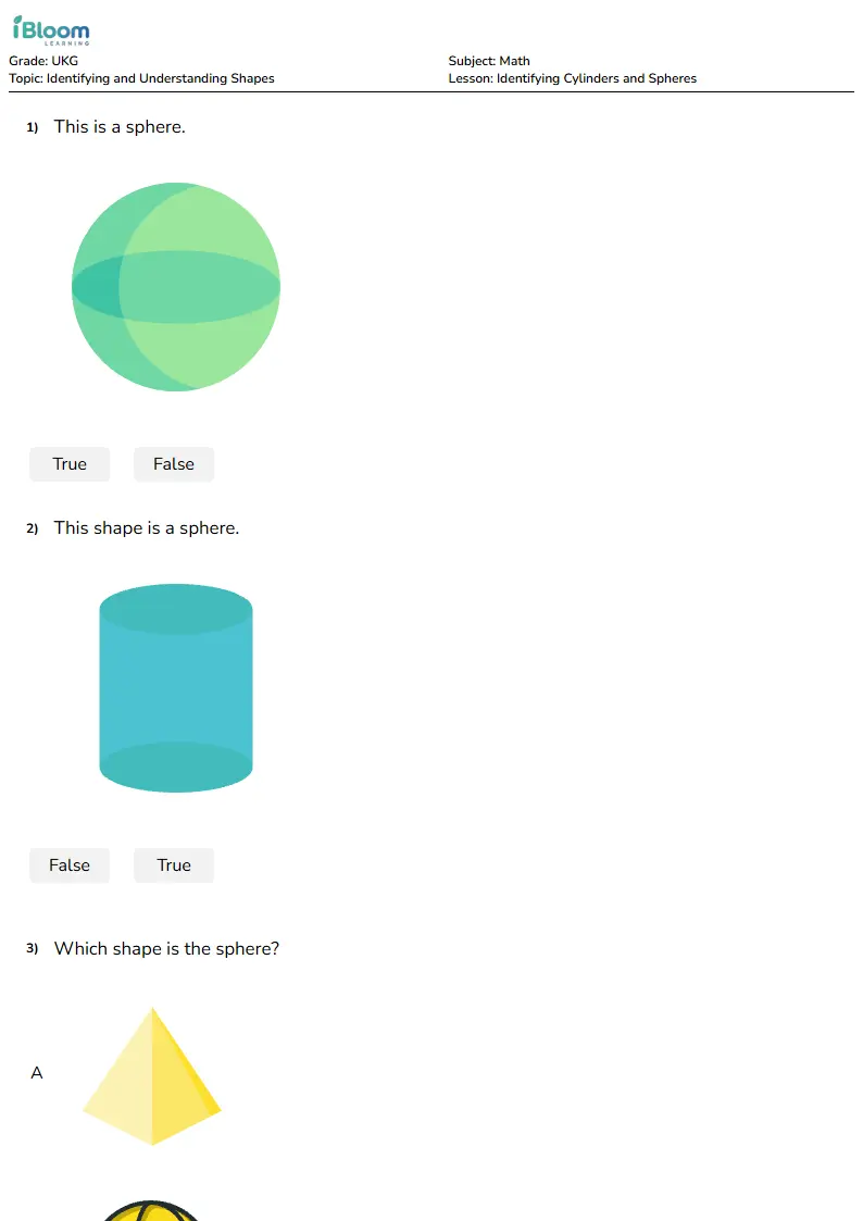 Identifying Cylinders and Spheres Lesson for Ukg | iBloom