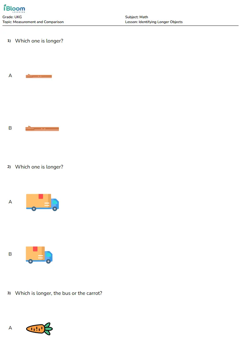 Identifying Longer Objects Lesson for Ukg | iBloom