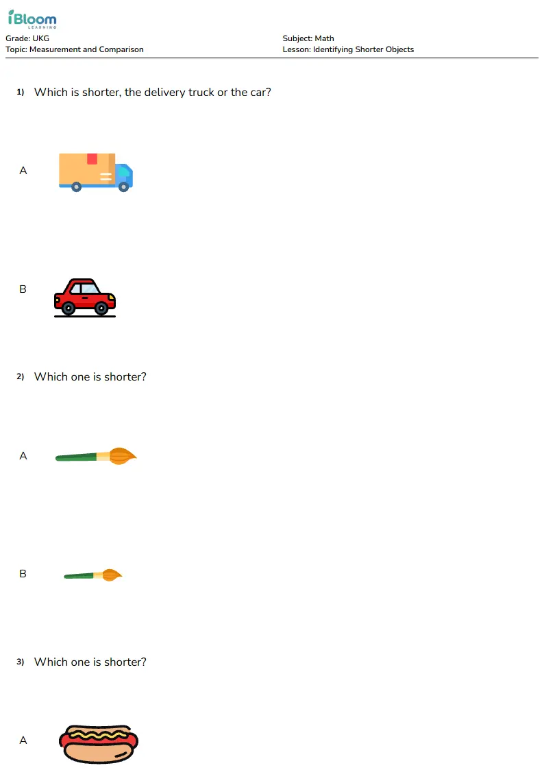 Identifying Shorter Objects Lesson for Ukg | iBloom