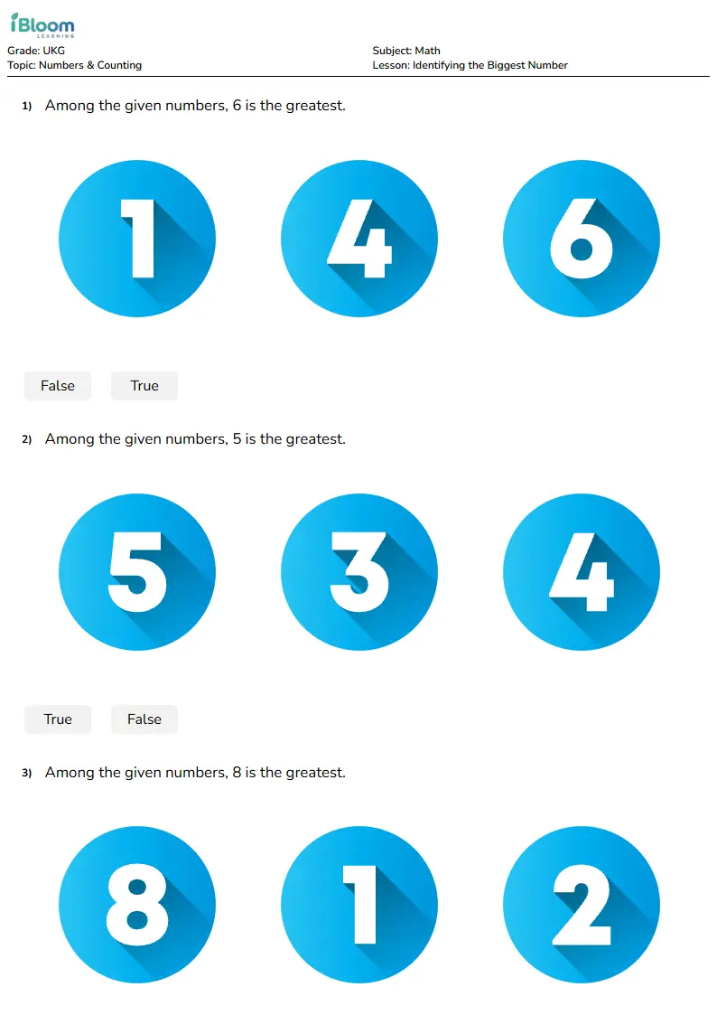 Identifying the Biggest Number Lesson for Ukg | iBloom