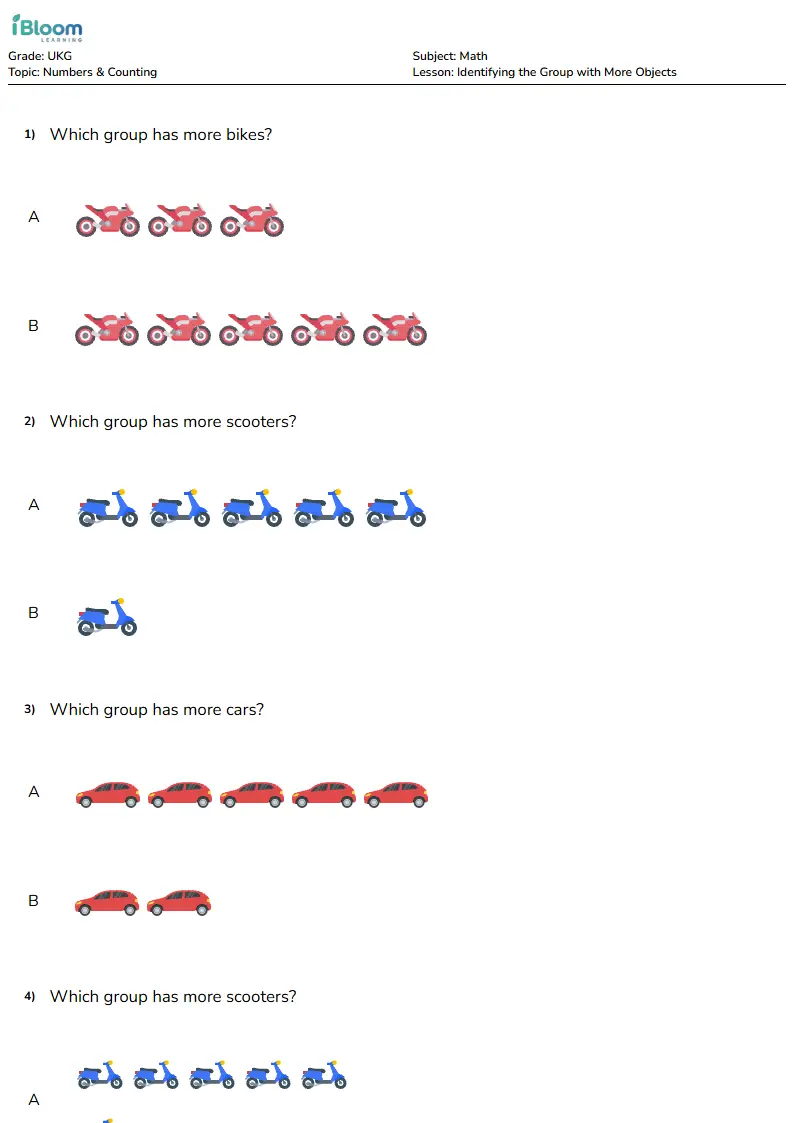 Identifying the Group with More Objects Lesson for Ukg | iBloom