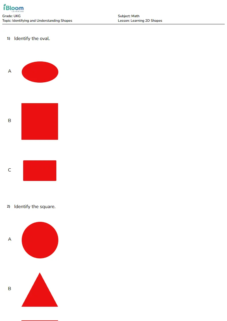 Learning 2D Shapes Lesson for Ukg | iBloom