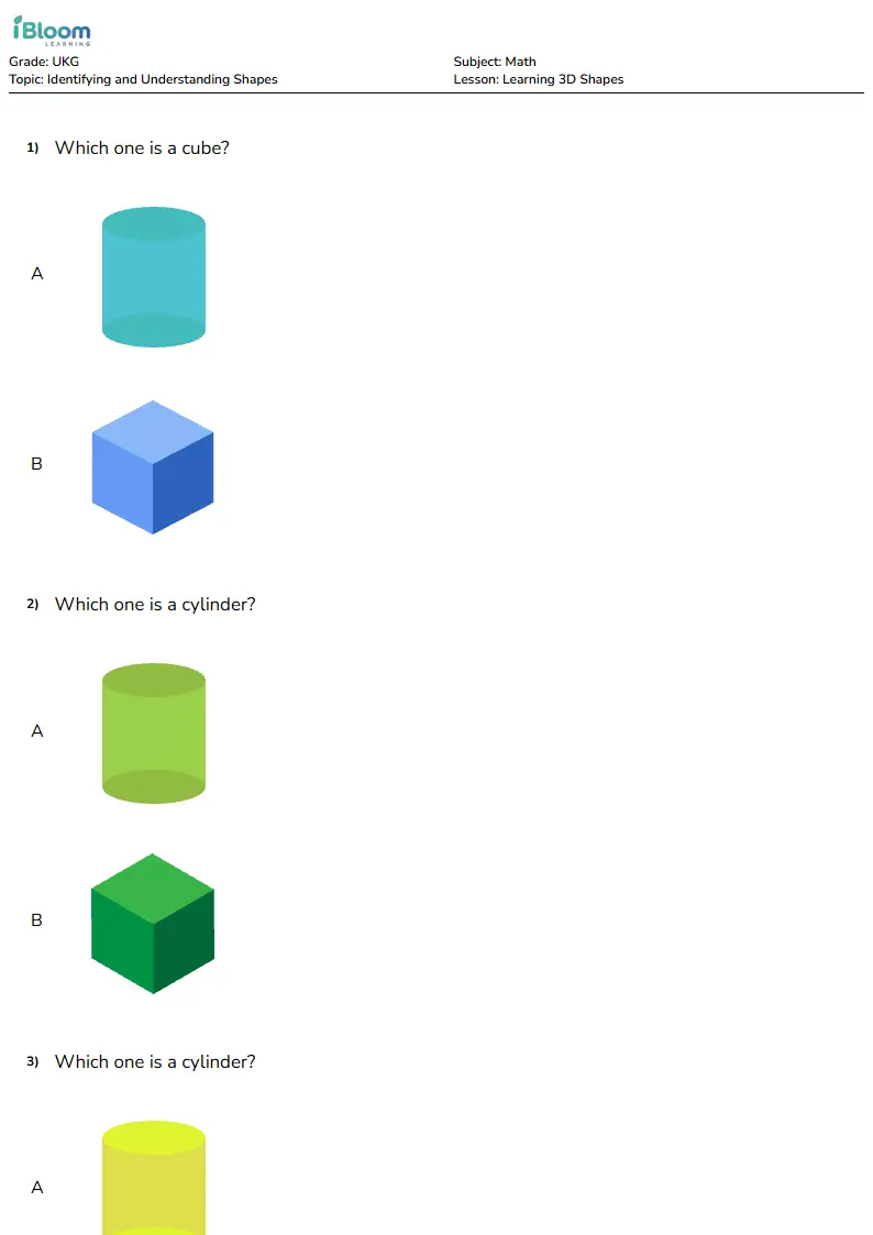 Learning 3D Shapes Lesson for Ukg | iBloom