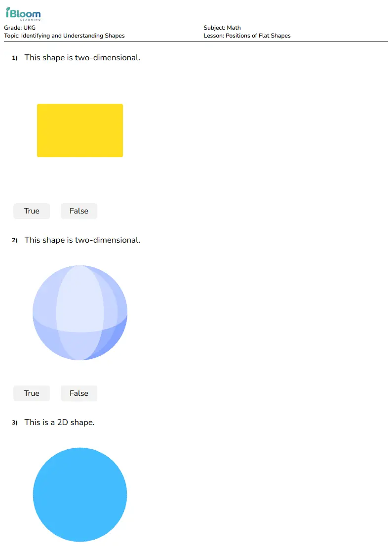 Positions of Flat Shapes Lesson for Ukg | iBloom