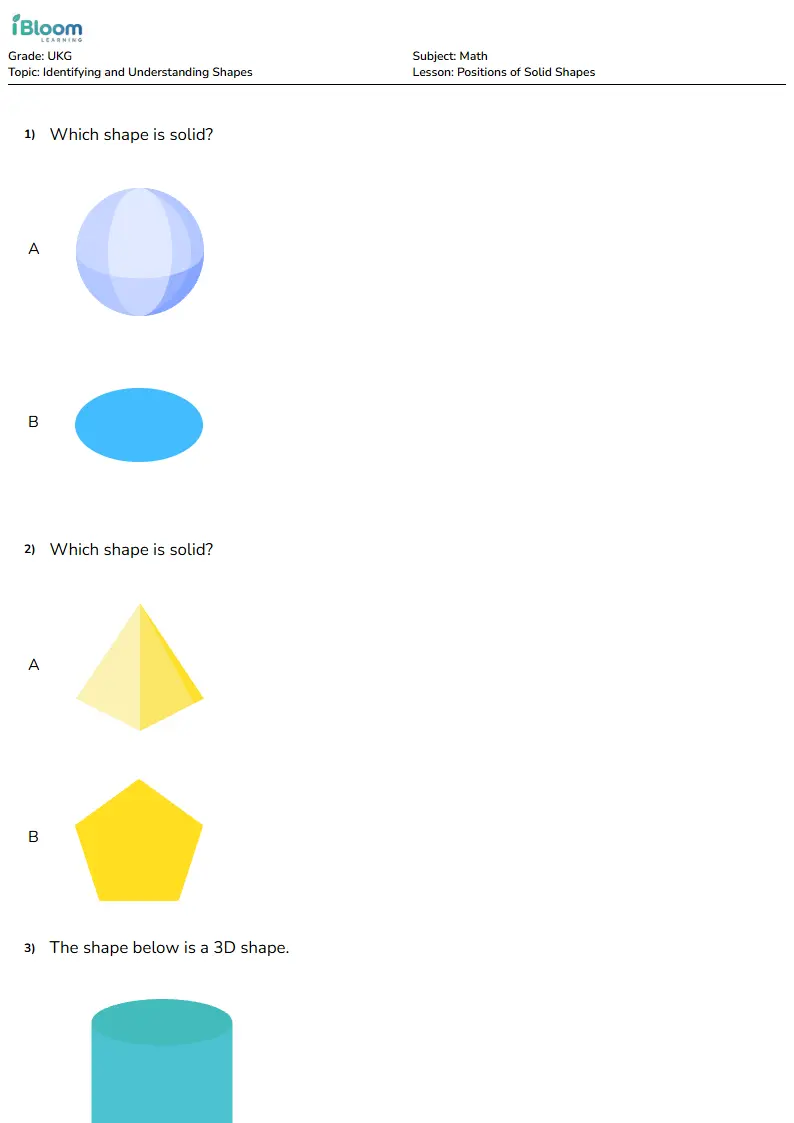 Positions of Solid Shapes Lesson for Ukg | iBloom