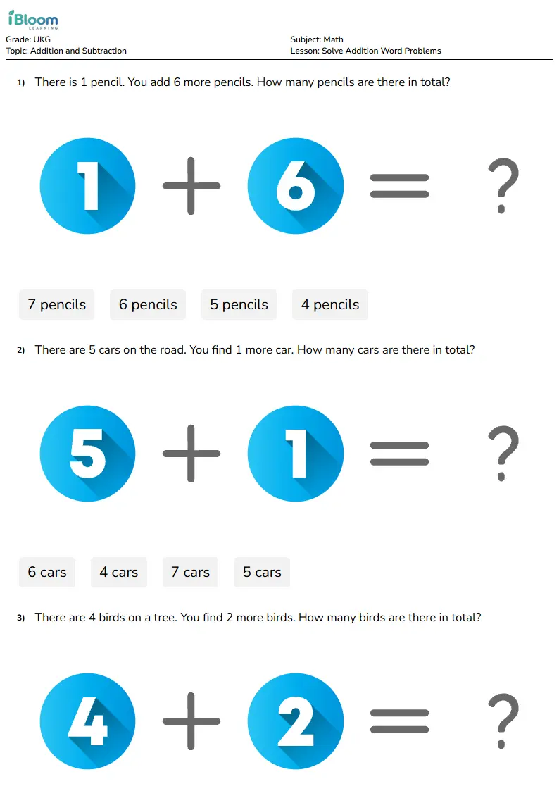 Solve Addition Word Problems Lesson for Ukg | iBloom