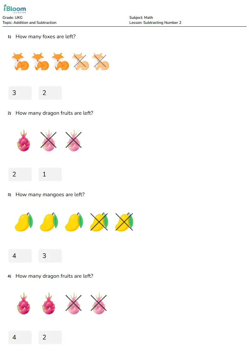 Subtracting Number 2 Lesson for Ukg | iBloom