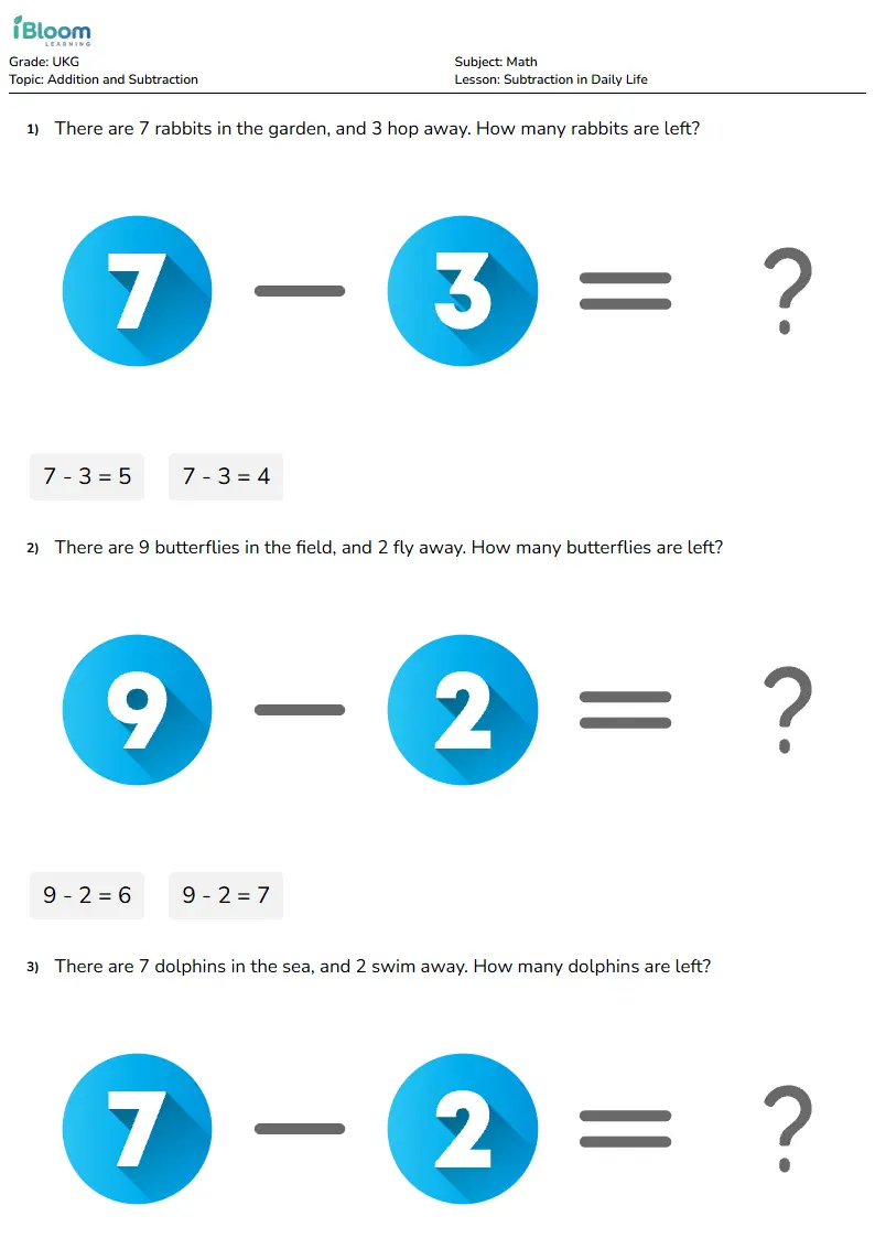 Subtraction in Daily Life Lesson for Ukg | iBloom
