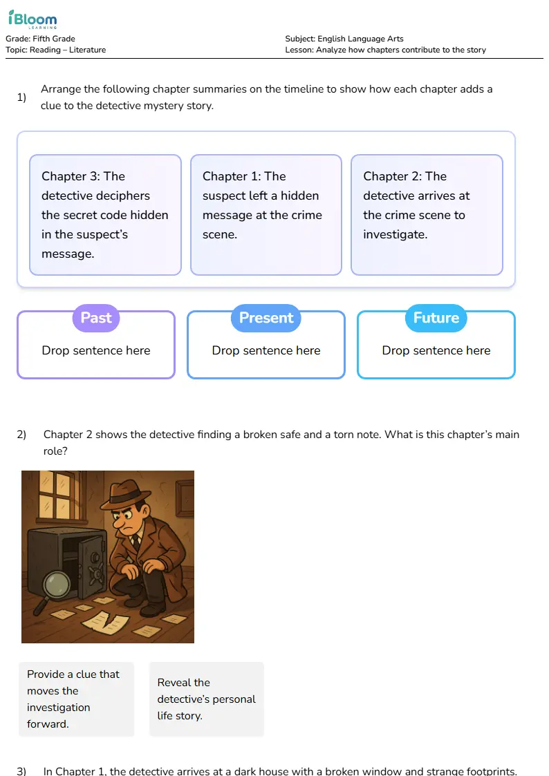 Analyze how chapters contribute to the story Lesson for Fifth Grade