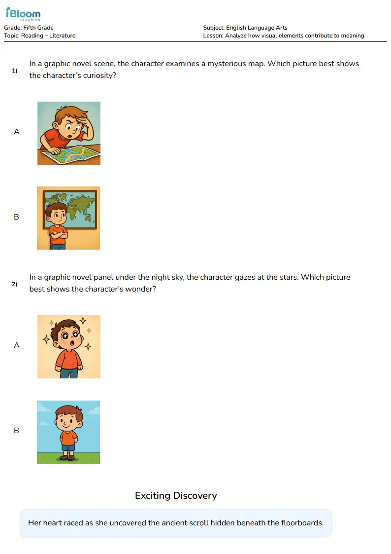 Analyze how visual elements contribute to meaning Lesson for Fifth Grade