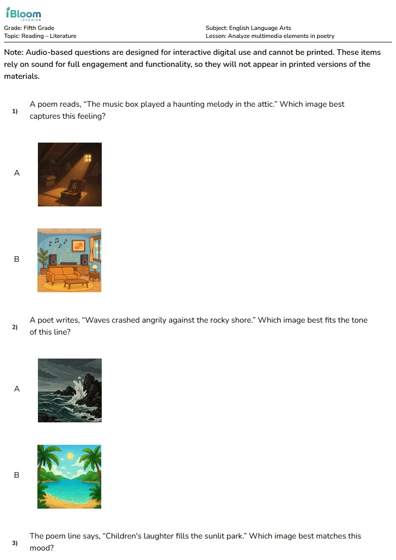 Analyze multimedia elements in poetry Lesson for Fifth Grade