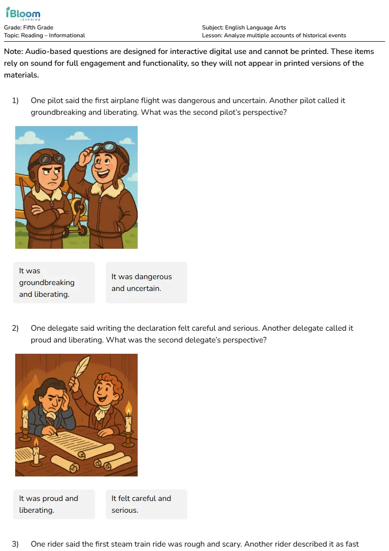 Analyze multiple accounts of historical events Lesson for Fifth Grade