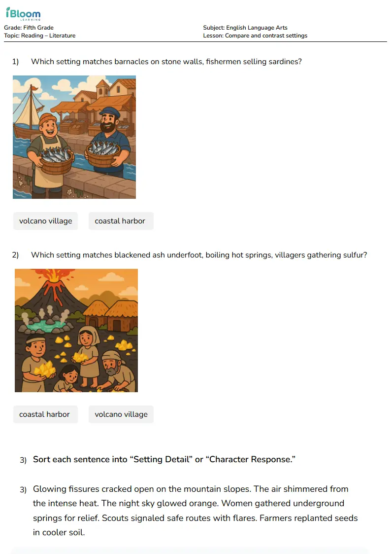 Compare and contrast settings Lesson for Fifth Grade