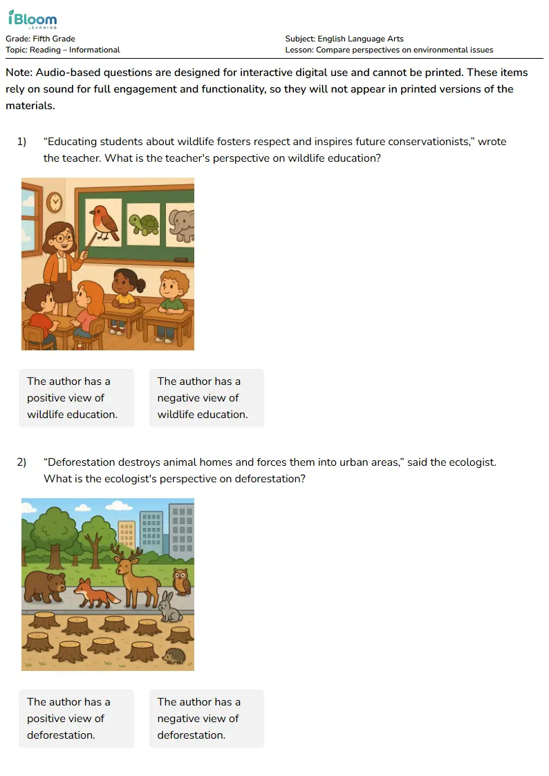 Compare perspectives on environmental issues Lesson for Fifth Grade