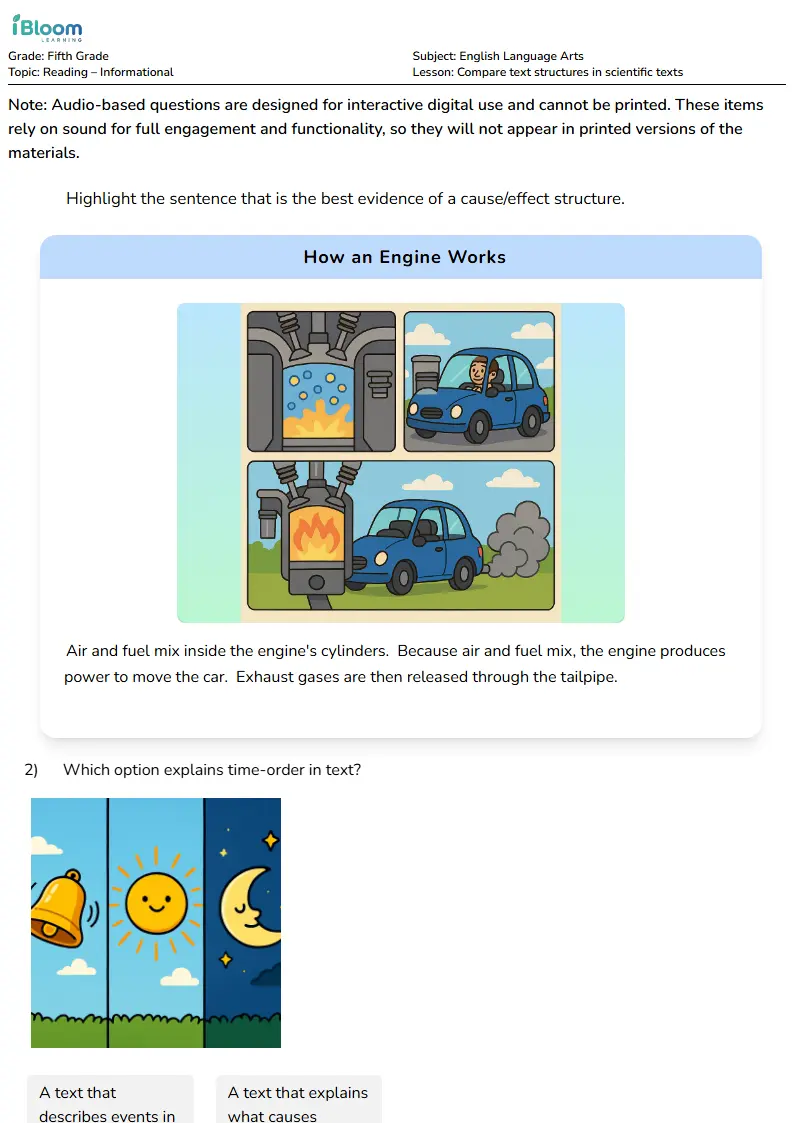 Compare text structures in scientific texts Lesson for Fifth Grade