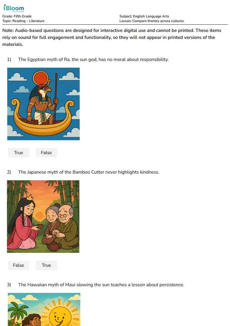 Compare themes across cultures Lesson for Fifth Grade